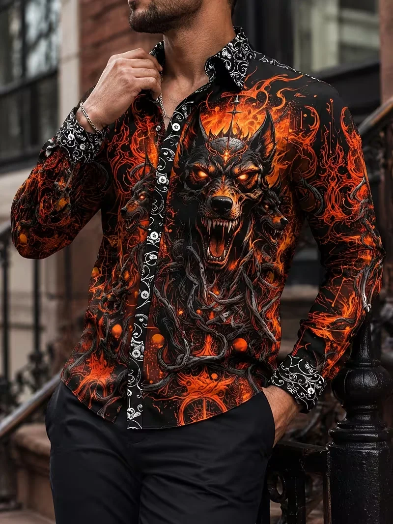 New men's island casual shirt Dousha foundation make-up pixel style octopus seahorse printed long sleeve shirt
