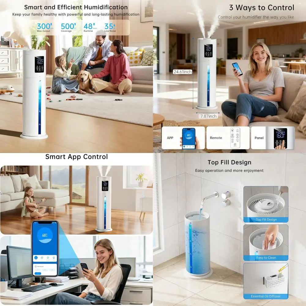 

Умный увлажнитель воздуха для больших помещений с верхней заливкой, 7 цветами подсветки, таймером на 16 часов, автоматическим режимом, управлением через приложение, 4 уровнями распыления для дома и офиса