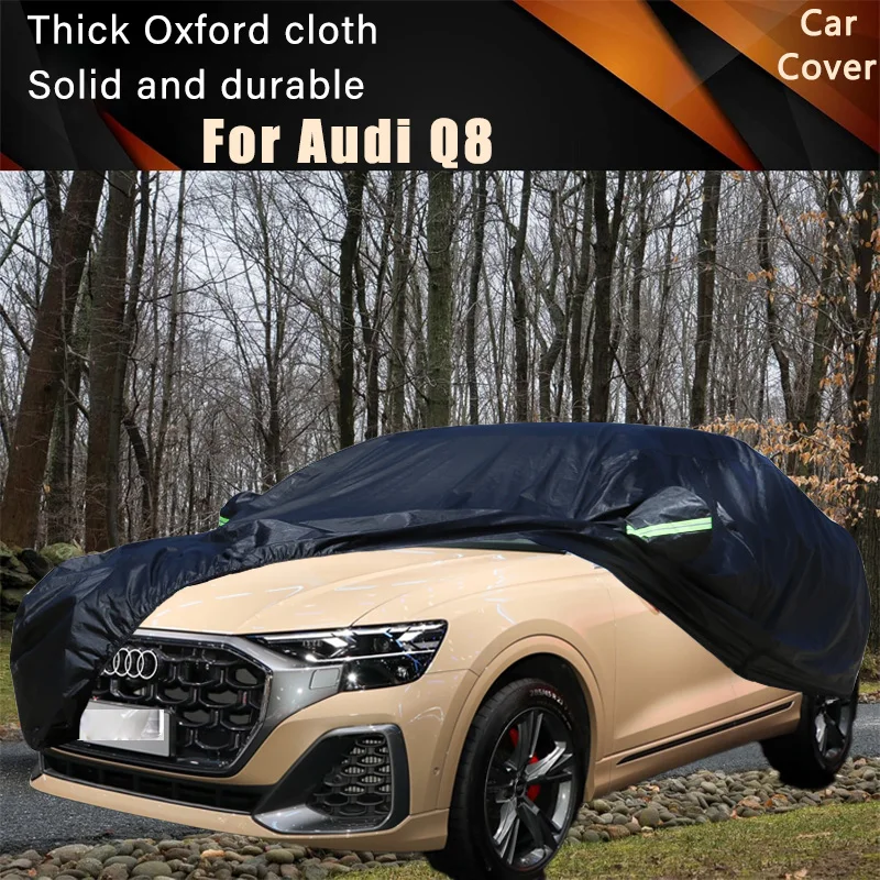 

Черные автомобильные чехлы для Audi Q8, уличные водонепроницаемые пылезащитные чехлы от солнца, дождя и снега, толстая ткань Оксфорд, полный внешний чехол