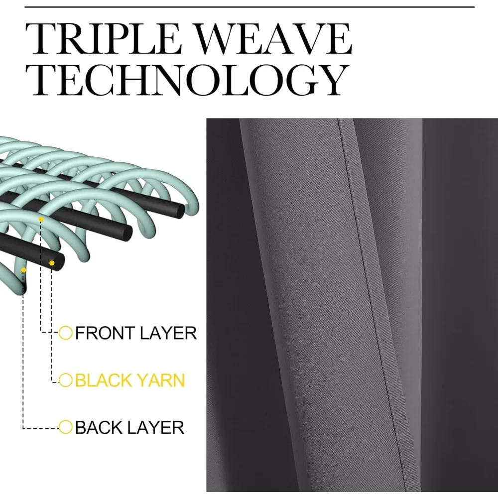 Twisted Tab Top Blackout Curtains Panels for Bedroom, Modern Home Decoration Noise Reducing,DIY Twist Tab Top, Window Drape (2 P