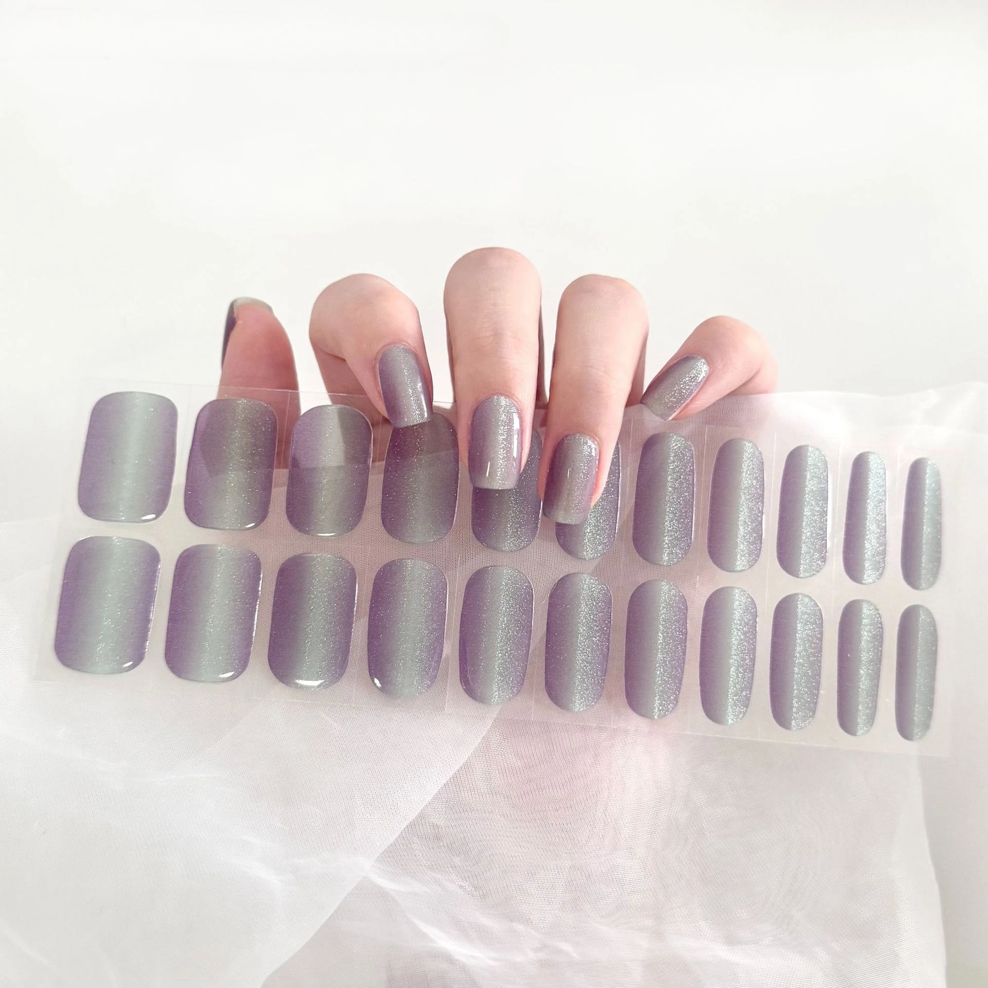 22Tips Cat Eyes Gel Nail Strips Patch Sliders Waterproof Long Lasting Full Cover Semi Cured Gel Gel Nail Stcikers UV Lamp Need