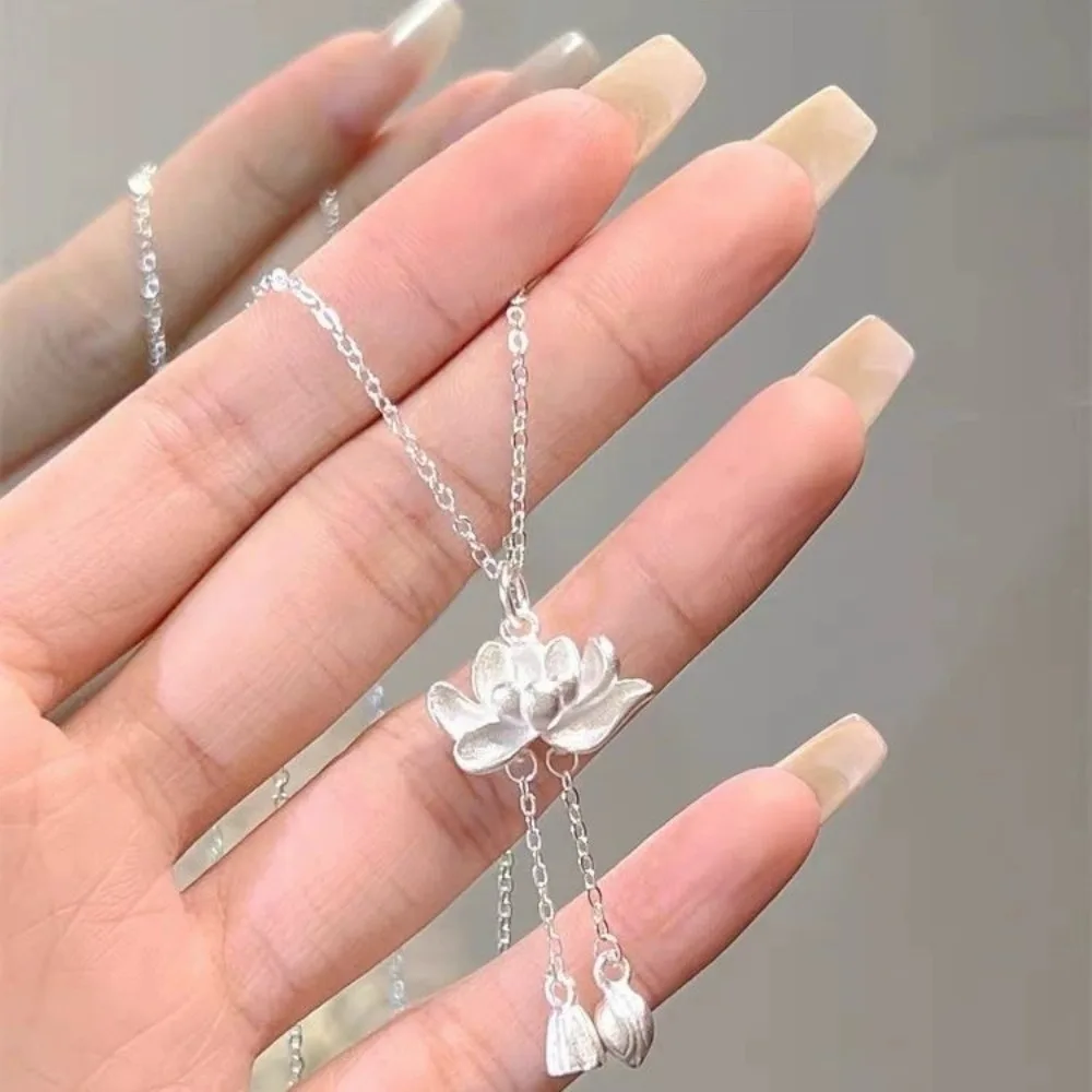 2026 New Lotus Tassel Necklace for Women Good Luck Lotus Pendant Chinese Style Elegant Flower Chokers Jewelry Accessories Gifts