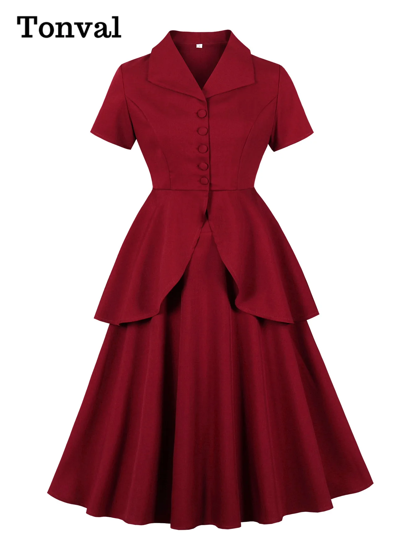 

Tonval Vintage Новые одинаковые комплекты Топы с отложным воротником на пуговицах и юбка-миди Комплект из 2 предметов для женщин Элегантные наряды