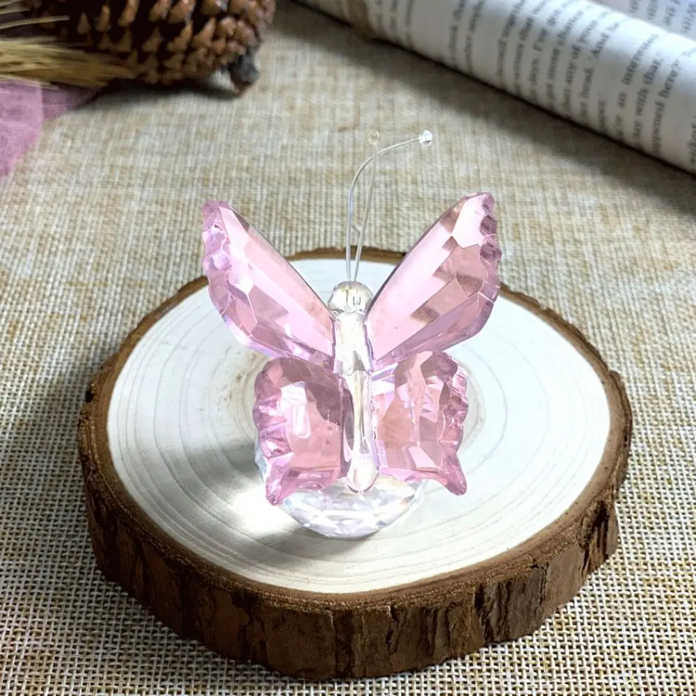 Crystal Butterfly with Ball Figurine Home Wedding Decoration Glass Craft Collection Paperweight Table Ornaments Souvenir Gifts
