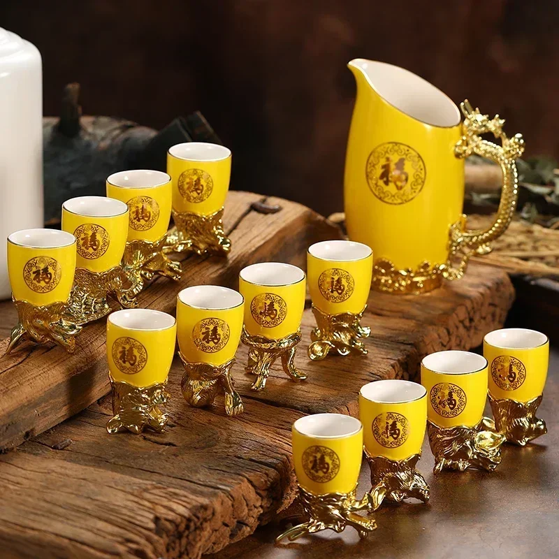 12 Chinese Zodiac Signs, Wine Glass Set, Gold, Ceramic Cup, Spirit Cup, Wine Dispenser, Shot Glasses,Family Bar,Gift Box