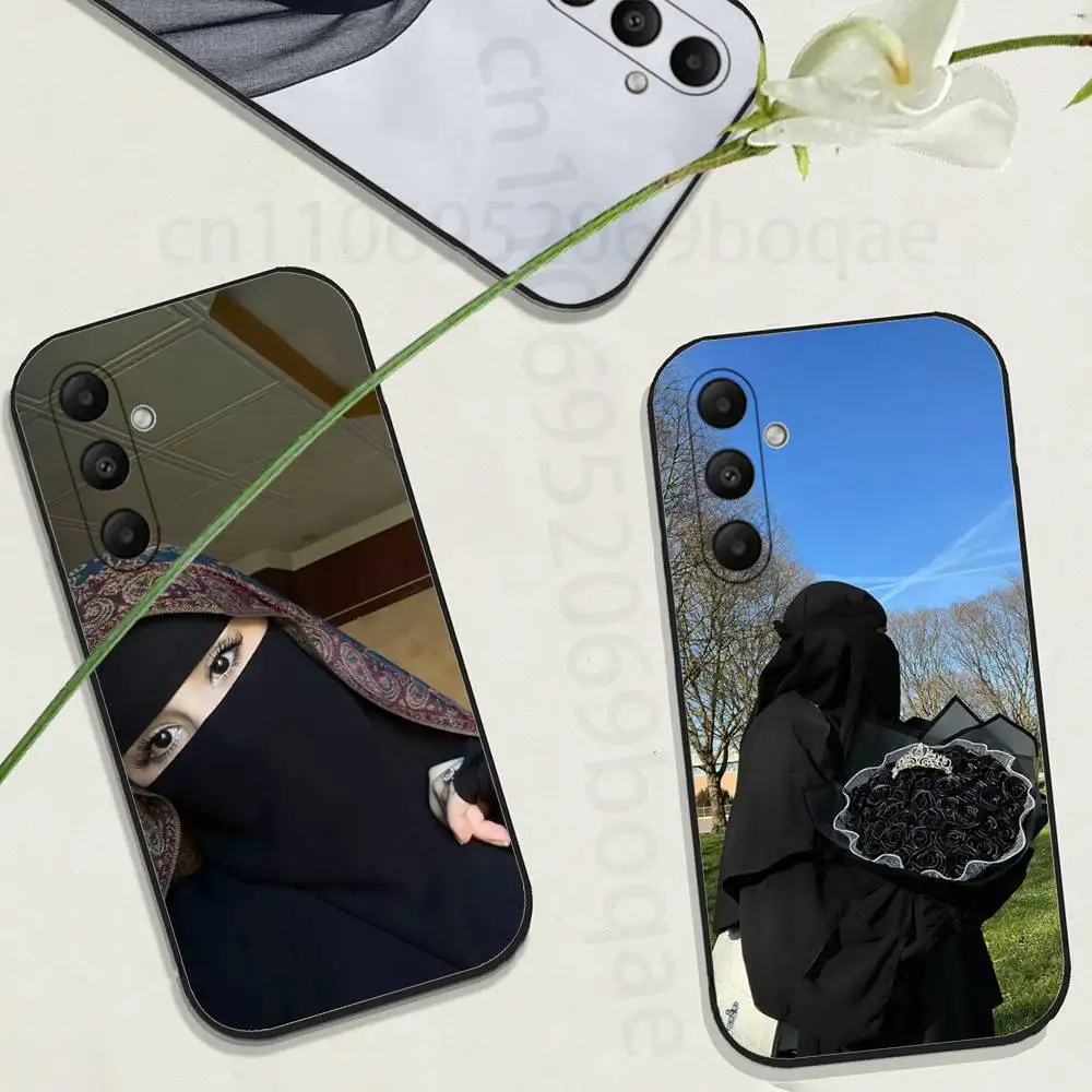 Muslim Islamic Girls Phone Case For Samsung GalaxyA73,23,53,33,24,72,22,52,32,54,A34 Soft Black Shell