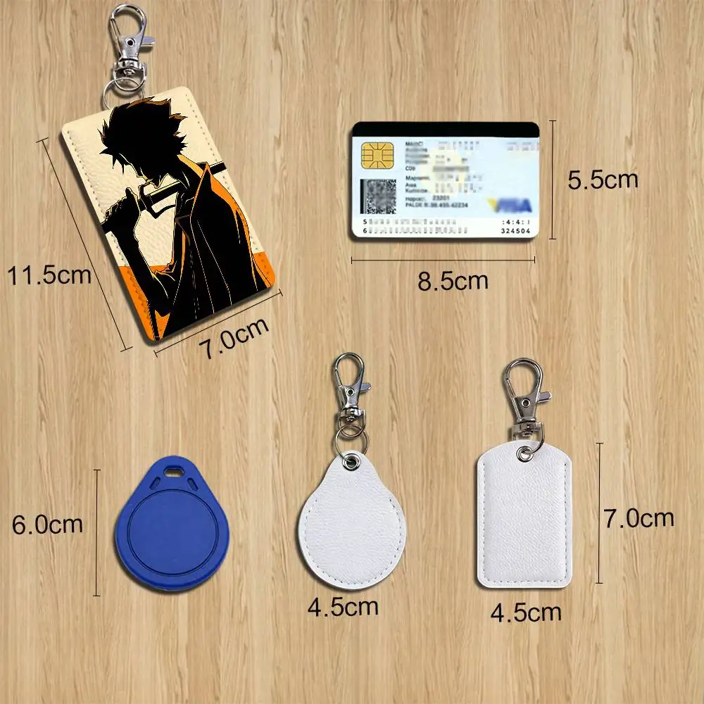 22nd Samurai Champloo Mugen Rectangle ID Card Case Keychain Access Card Bag Key Tag Ring Leather Card Holder Key Ring Access