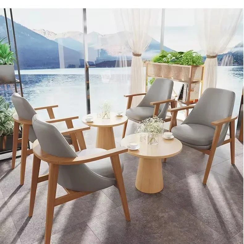 High-quality solid wood coffee tea shop table and chair set dessert shop book bar leisure reception negotiation rest area sofa