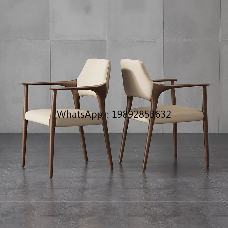 YFY Italian Minimalist Backrest Chair Nordic Solid Wood Leather Art Negotiation Chair Designer Model Home Villa Study Room