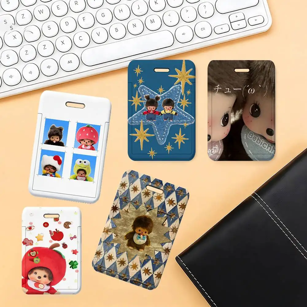 Cute M-Monchhichi 1 Card Holder, Leather Card Storage Box, Key Chain, Access Tag Holder, ID Card Holder, Key Chain