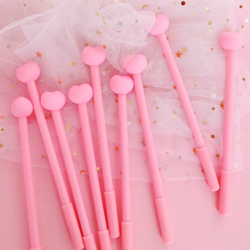 10Pcs/Lot Kawaii LOVE Heart Gel Pen 0.5mm Black Ink Student Writing Pens Stationery Cute Kids School Office Supplies Stationary