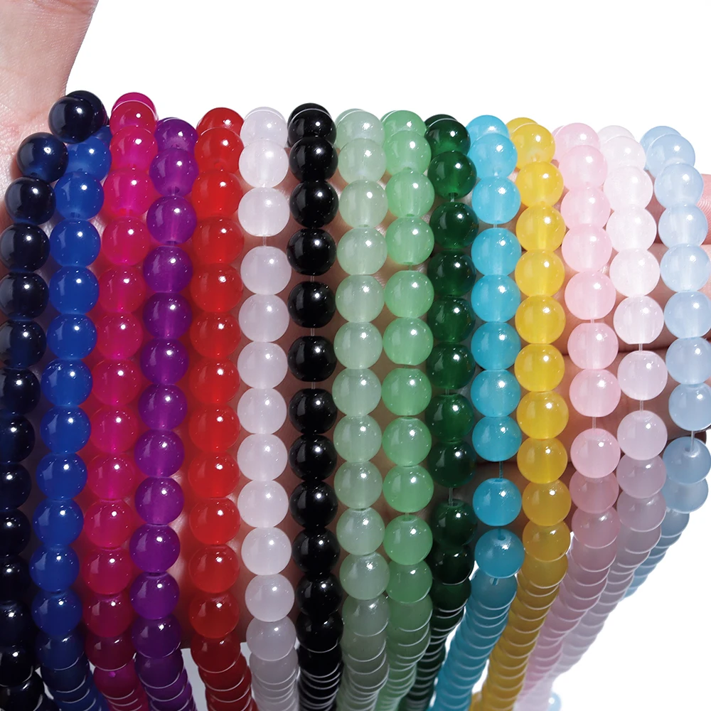 1 Strang 6/8 mm einfarbige Glasperlen, runde lose Abstandsperlen für die Schmuckherstellung, handgefertigte DIY-Armbänder, Halsketten, Zubehör