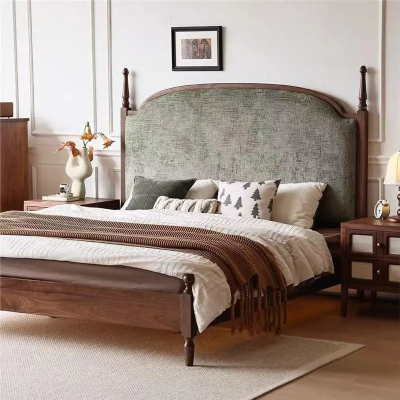 カスタマイズ可能な北米ブラックウォールナットアメリカンヴィンテージ1.8メートルマスターベッドルームダブルクイーンベッド家庭用1.5メートル