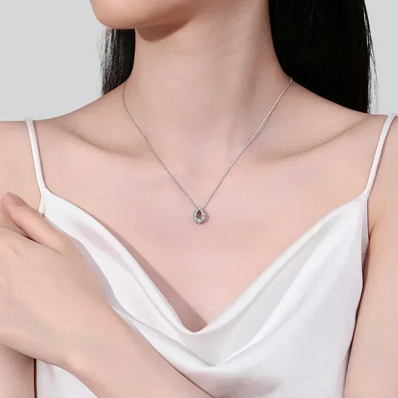 Elegant Store PT950 Platinum 0.62 Carat Full Moissanite Diamond Water Drop Pendants Necklaces for Women, Wedding Jewelry Gift