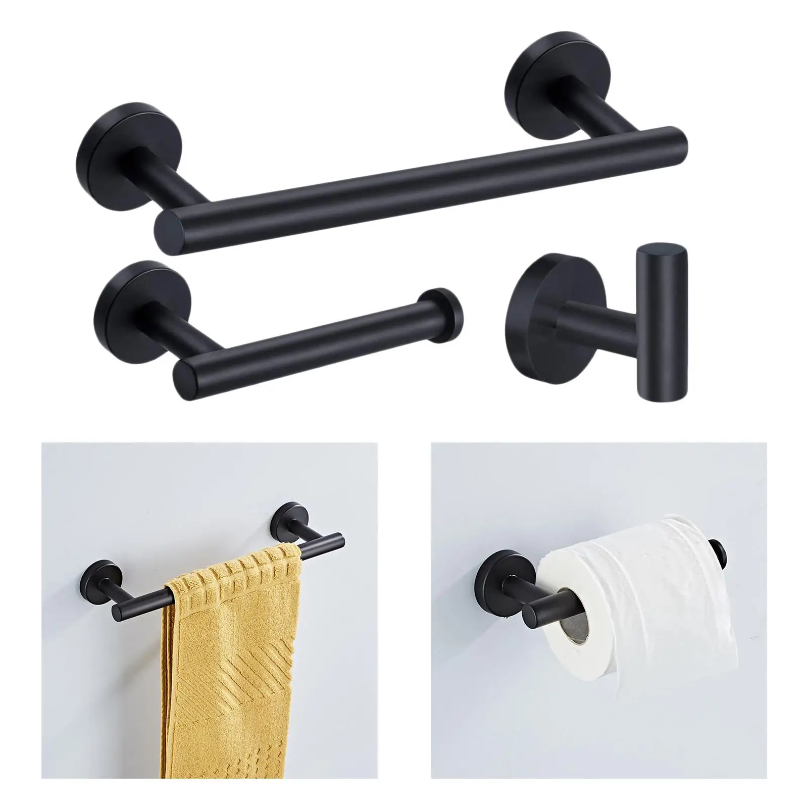 3x Brushed Robe Hook Toilet Paper Holder Storage 12