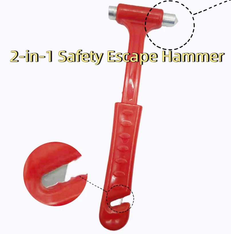 Red long-handled window breaker, suitable for cars, trucks, and boats, emergency escape and rescue equipment