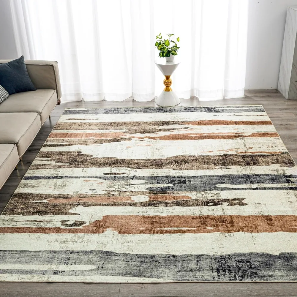 

5'x7' Abstract Machine Washable Rugs Ultra-Thin Area Rugs for Living Room Non Slip Stain Resistant Modern Carpet for Bedroom