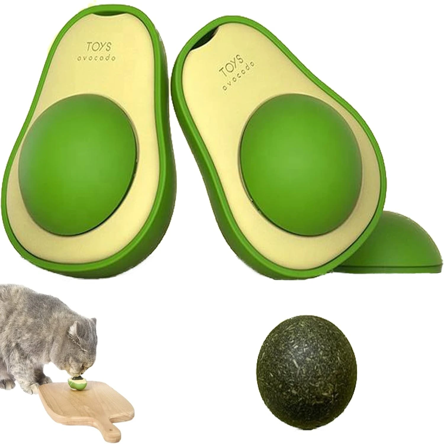 

Fun and Entertaining 2 Pack of Indoor Cats' Favorite Catnip Toy - Avocado Kitten Treat Lickable Wall Balls for Teeth Cleaning -