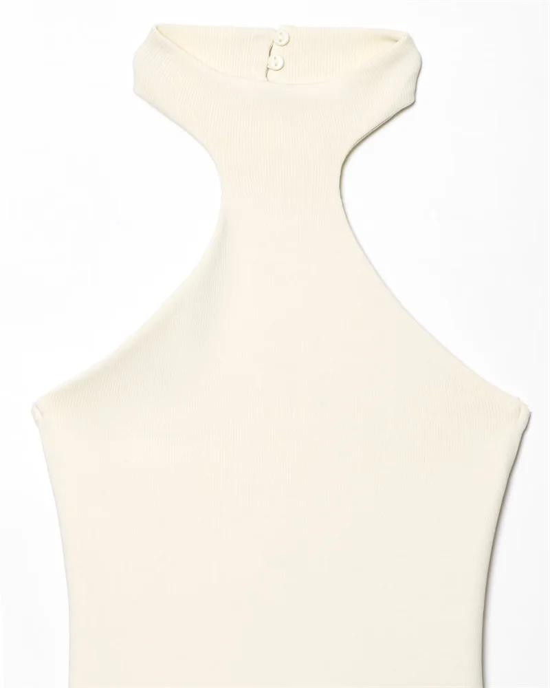 Women's Dress New Summer 2025 White Halterneck Panelled Dress Sexy off-the-shoulder design Elegant temperament Personality image 3