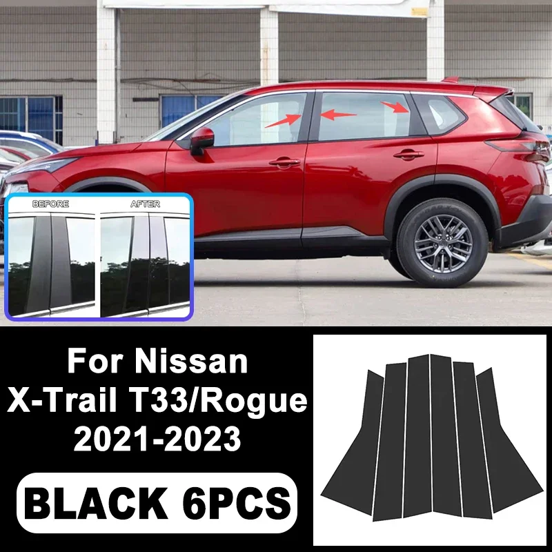 

For Nissan X-Trail T33 Rogue 2021-2023 Piano Black B C Pillar Stickers, Easy Install PC Window Trim Anti-Scratch Accessories