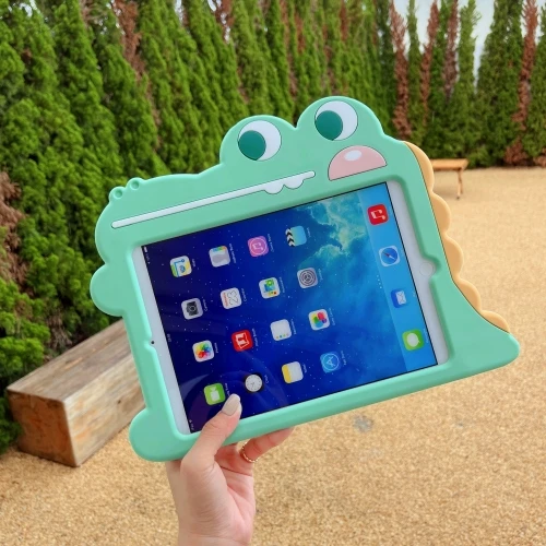 Silicon Stand Handle Case For iPad 10.2 9th 8th 7th Mini 1 2 3 4 5 Pro 9.7 Air1 2 Cute Cartoon Dinosaur Cover Stand Table Case