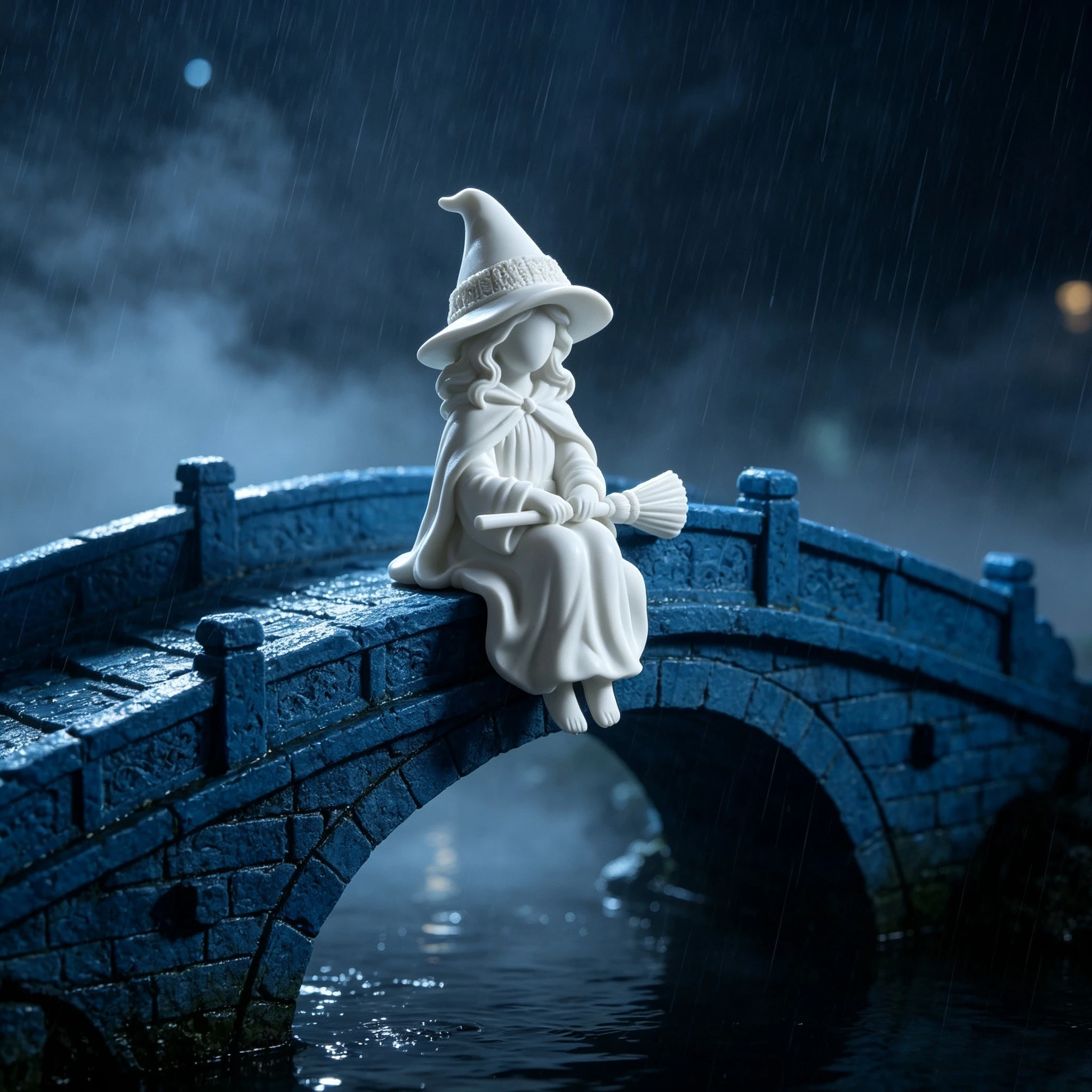 Sitting Witch Figurine With Wizard Hat & Broom Cute Shelf Sitter Statue Fantasy Halloween Desktop Decor Ornament Gift