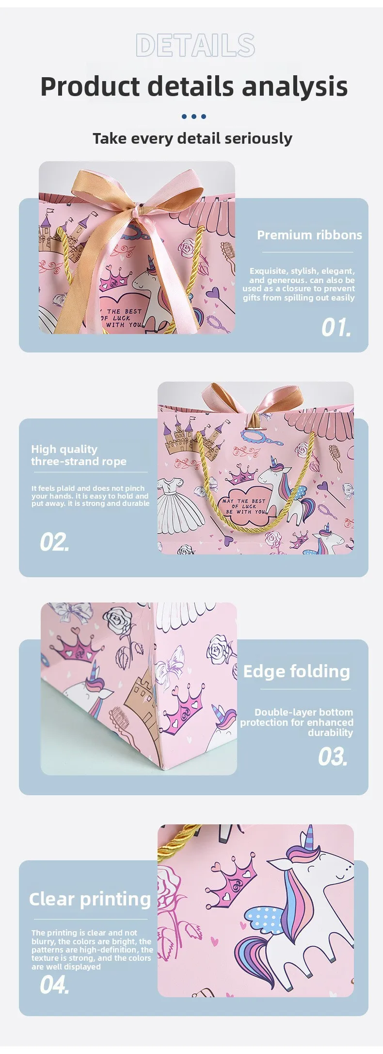 Cartoon Printed Pink Gift Bag Gift Wrapping Birthday Party Gift  Clothing Portable Paper