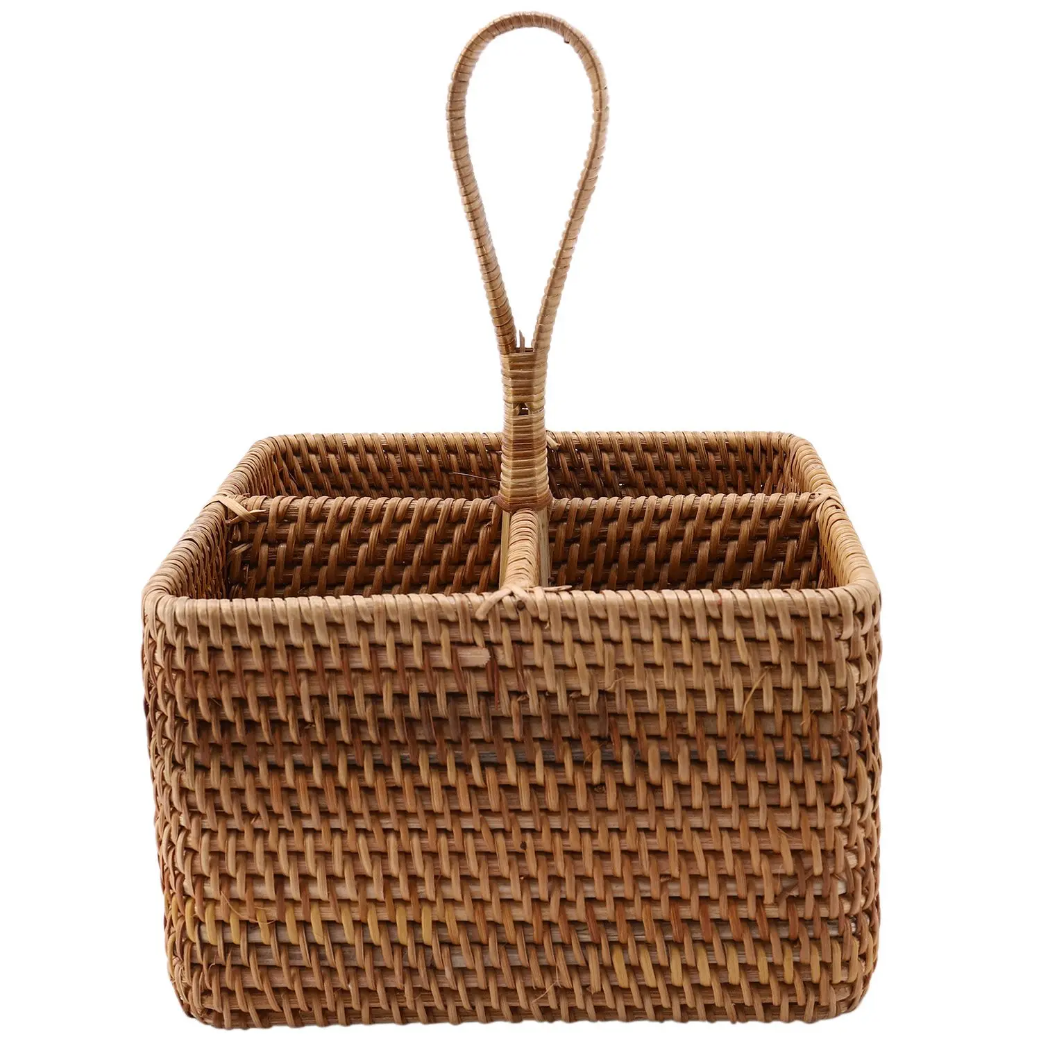 AEE2-Hand-Woven Wicker Straw Storage Basket Portable Four Compartment Classification Storage Fruit Basket Home Storage