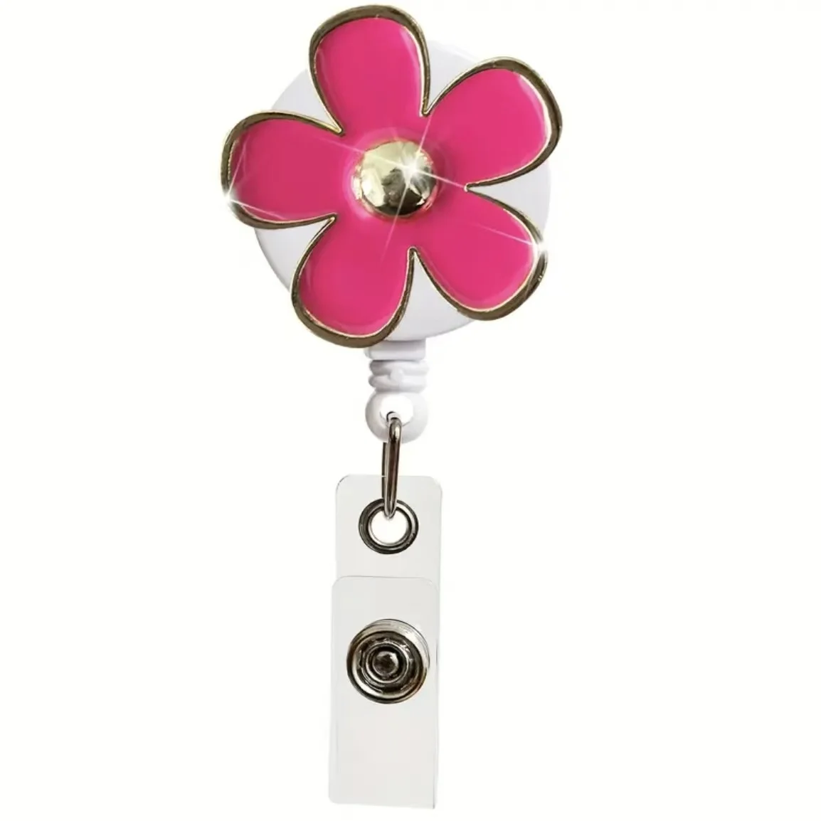 1pc flower Retractable Badge Reel with Metal Clip -360° Swivel Hook, Durable Nylon Cord For Nurses ，office,students,women