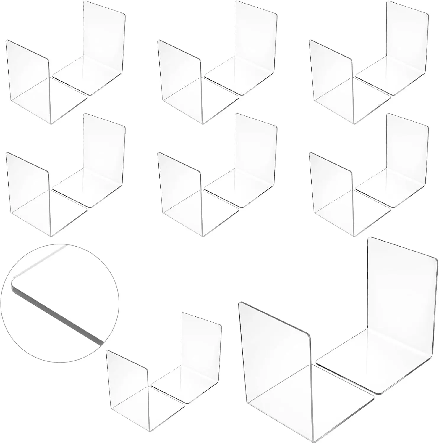 2-8pcs Transparent Acrylic Bookends L-Shaped Desktop Decorative Storage Rack Stable Support Book Stand Easy to Access for Office