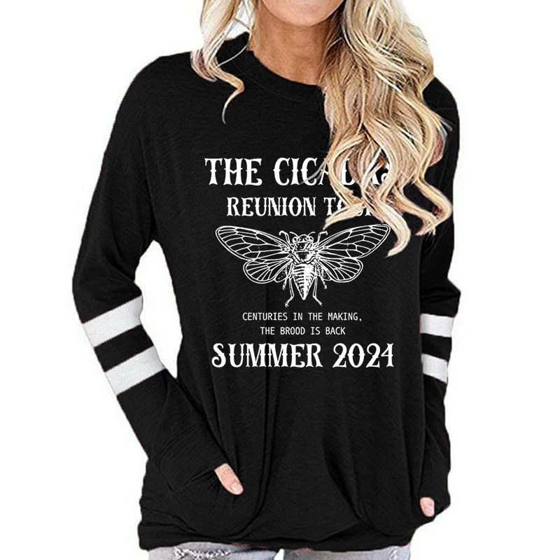 

Vintage Cicada Long Sleeve Cotton Tshirts Women "The Cicadas Reunion Tour" Print Graphic Tee Shirts Animal Lovers Autumn T Shirt