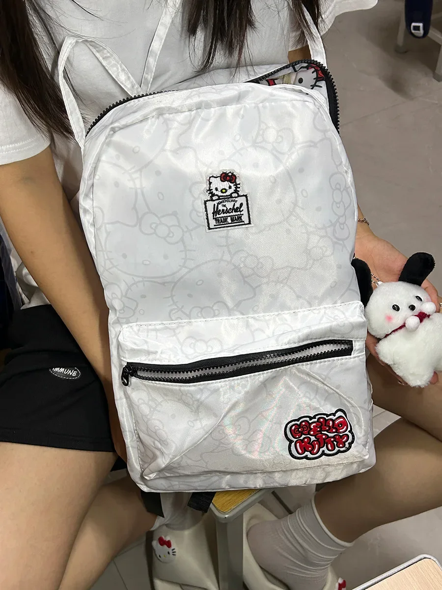 Mochila escolar de Hello Kitty para niña, morral de color a juego de estilo universitario, Sanrio para estudiantes de secundaria