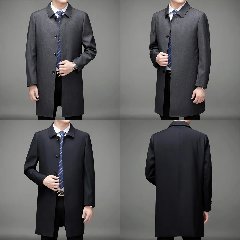 

Long Style Trench Coat for Men Business Casual Windbreaker Jacket High Quality M-4XL