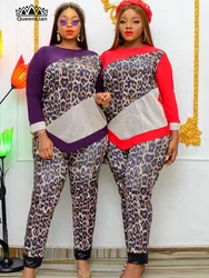 2023 new dashiki  Leopard Print Fabric Stitching Africa new fashion women's suit dress and Pants  (BWTZ#)