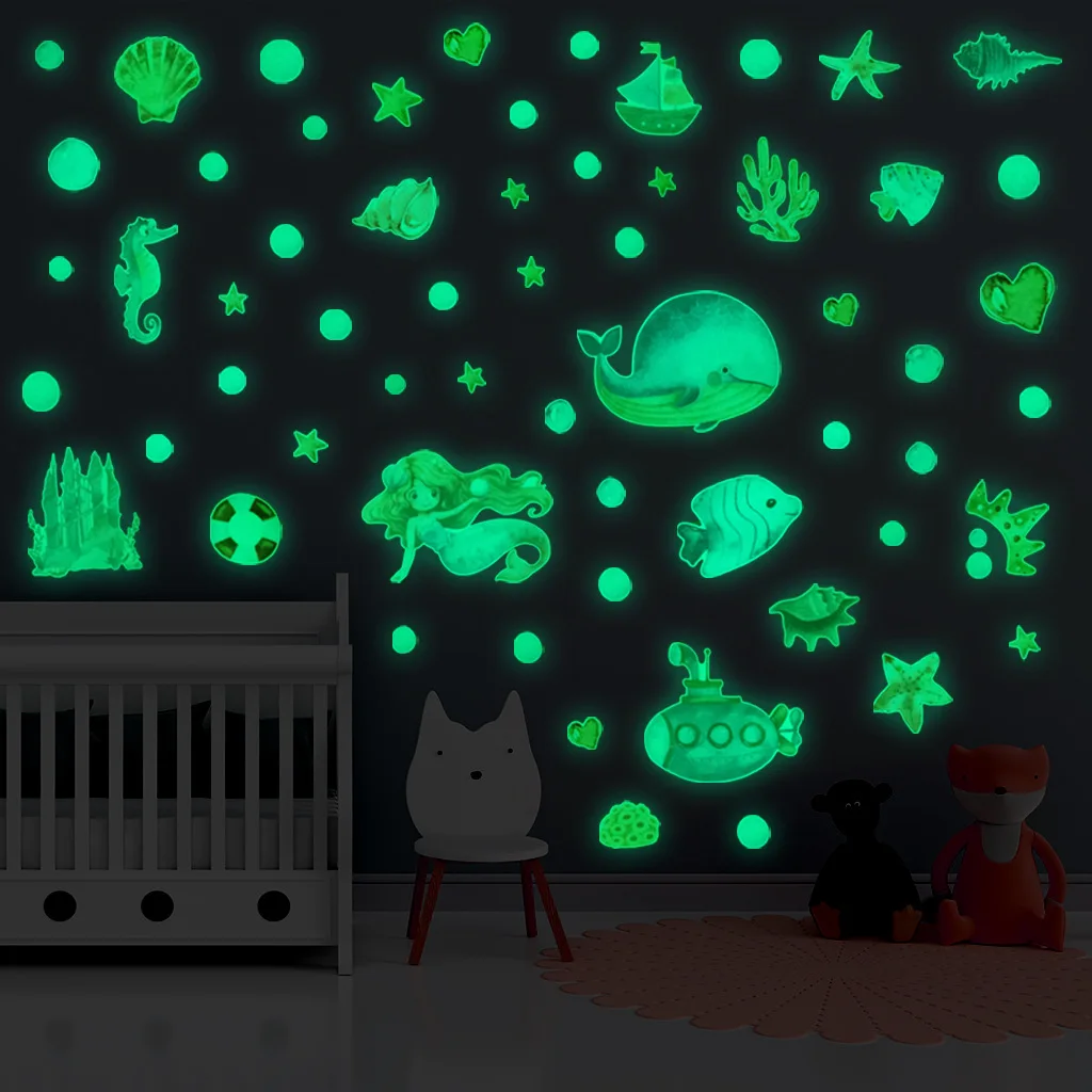 Luminous Fish Octopus Wall Stickers Underwater World Decal Glow In The Dark Stickers For Kids Rooms Kindergarten Wall Decoration