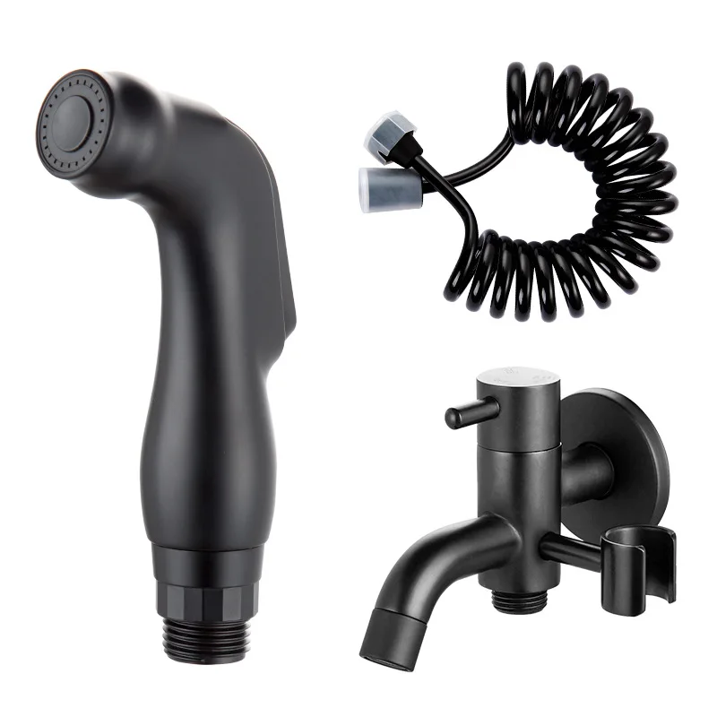 

Black Modern Brass Bathroom Washer Set Mop Pool Faucet Toilet Spray PU Pipe Pressurized Shower Set Wall-Mounted