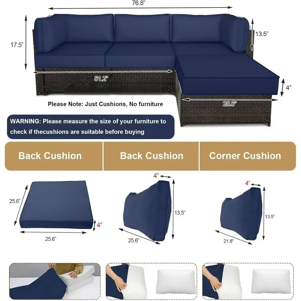 9-Piece Water-Resistant Outdoor Sectional Replacement Cushions Set for Patio Furniture (Navy Blue)
