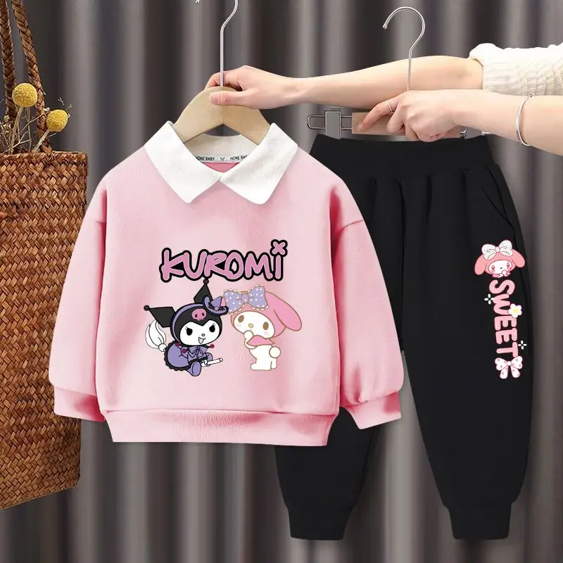 

Kawaii Kuromi My Melody Sanrio Children Comfortable Warm Hoodie Cartoon Cute Long Sleeve Jacket Trousers Birthday Gift for Girls