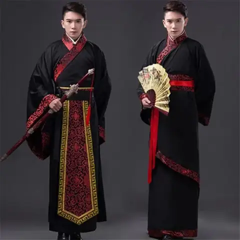 고대 의상 검은 Hanfu 남자 당나라 검은 무대 의상 남자 소년 큰 크기에 대한 벨트와 중국 전통 의류