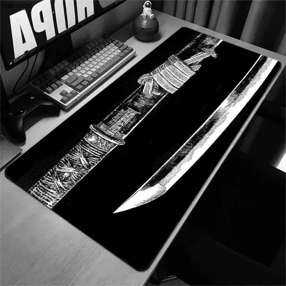 Samurai sword Black and White Mousepad Anime Computer Accessories Mouse Pad Office Laptop Desk Mat Carpet Gaming Gamer Playmat