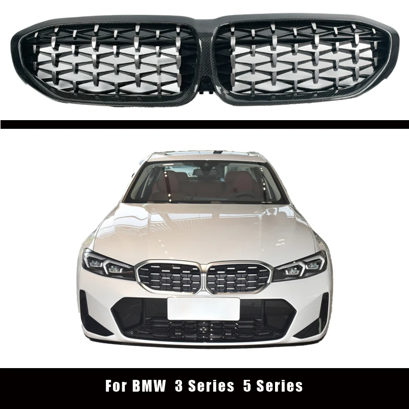 Customized  ront Bumper Hood Kidney Grille Real Carbon Fiber Dual Line Sport Racing Grill for BMW 3 Series G20 Sedan G21