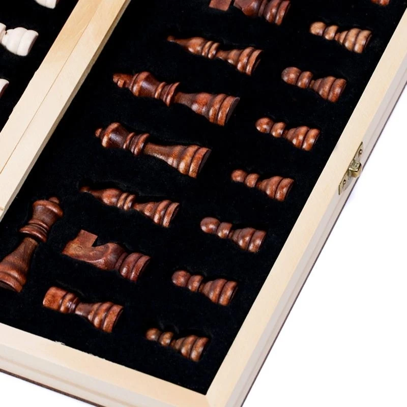 Chess Set Wooden Board with 34 Chess Pieces & Interior Storage Slot 15UB