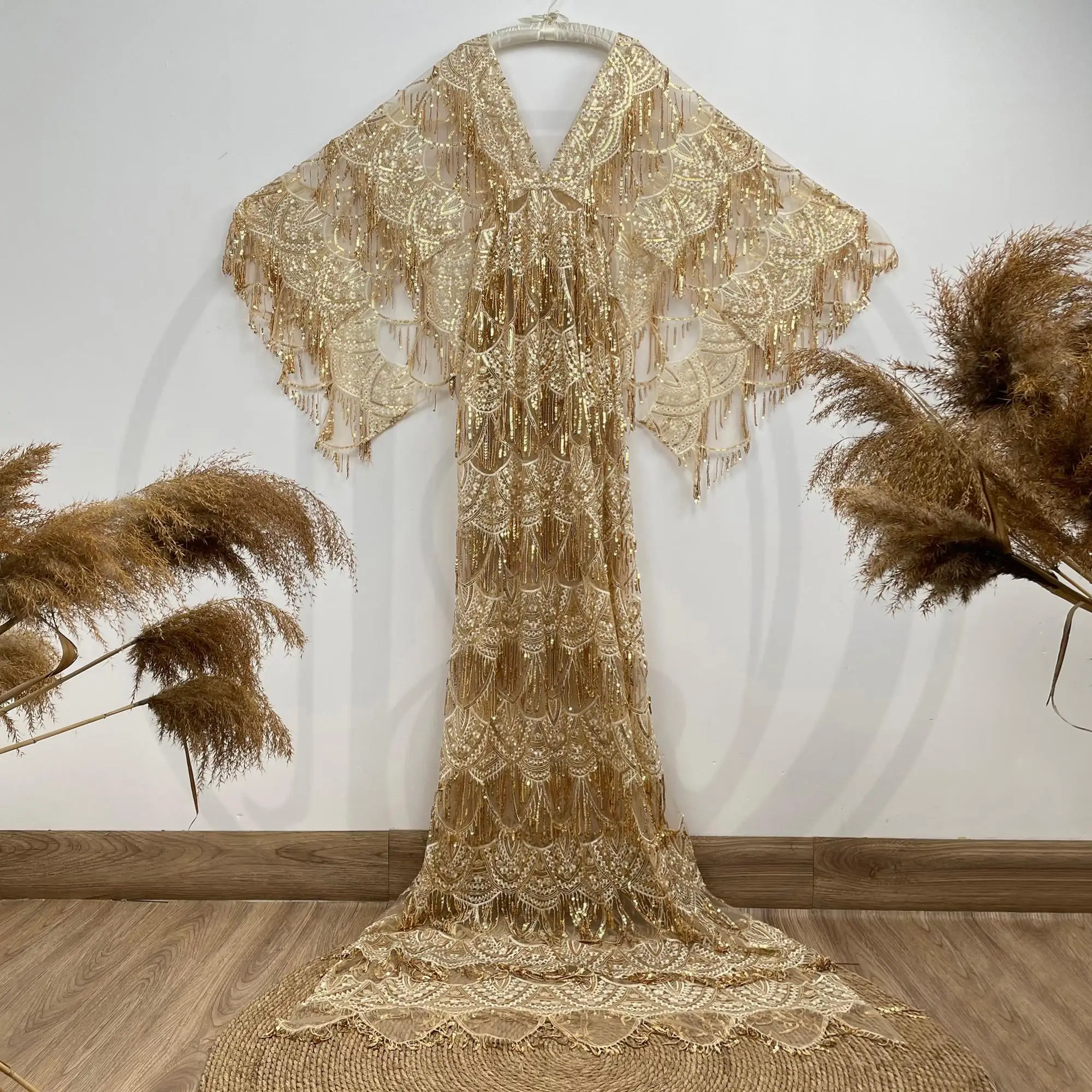 فستان الحفلات المسائية من Don & Judy مزين بالترتر، فستان متألق بشراشيب للسيدات بأكمام طويلة فستان للنساء الحوامل