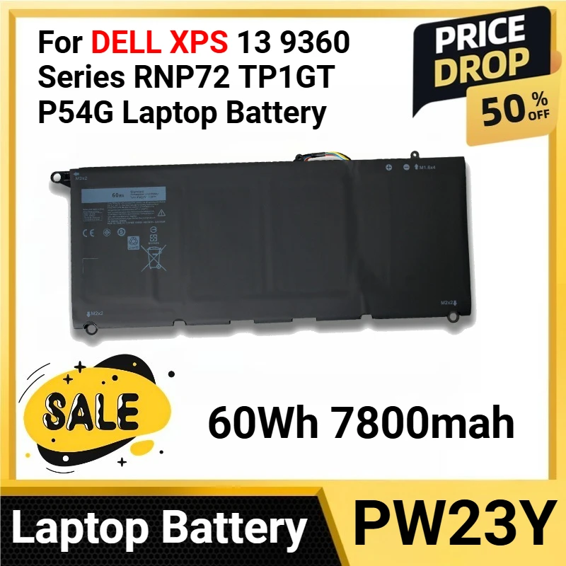 

PW23Y 60Wh 7800mah For DELL XPS 13 9360 Series RNP72 TP1GT P54G Laptop Battery