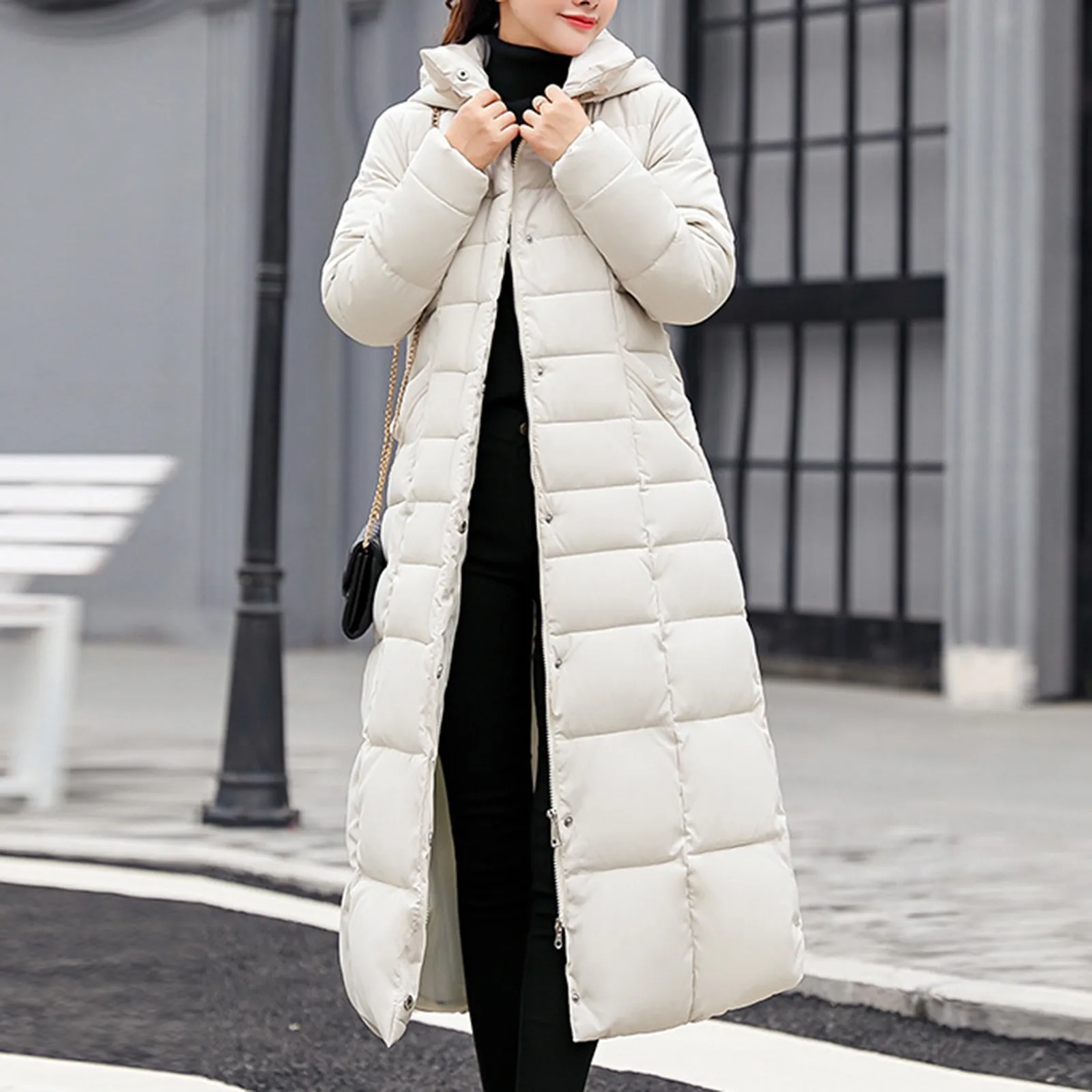 2024 Winter Thick Warm Zip Up Parkas Padded Jacket Korean New Women Clothing Casual Hooded Long Coat Female Down Cotton Outwear