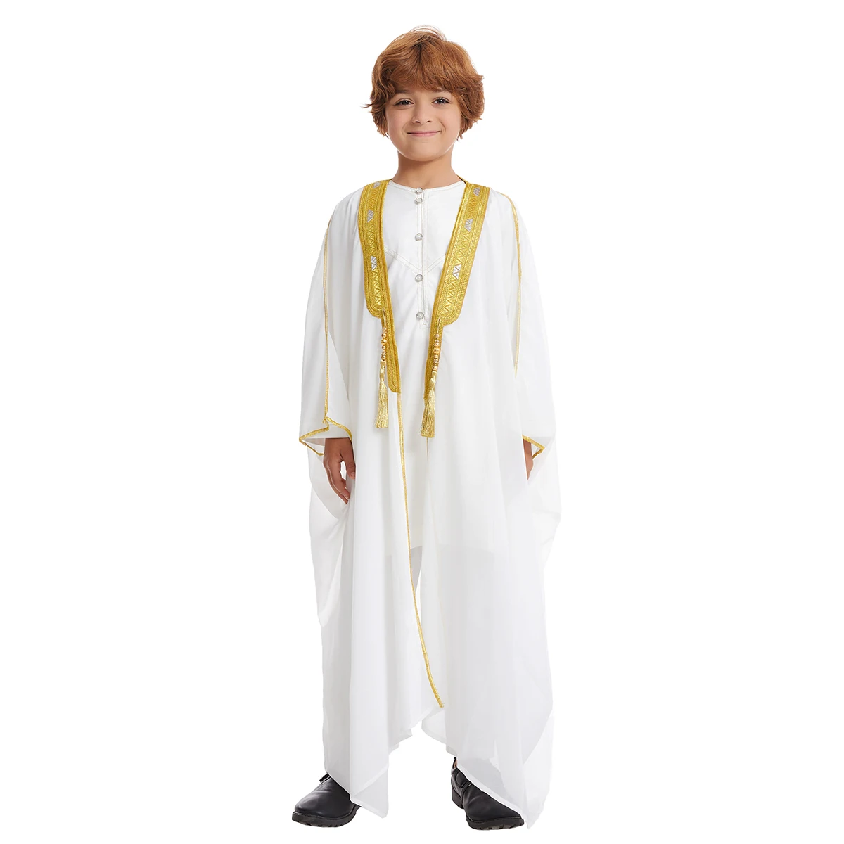 Vêtements islamiques brodés pour garçons, Abaya musulmane en mousseline de soie pour enfants, Caftan arabe marocain et saoudien, Thobe de Dubaï,