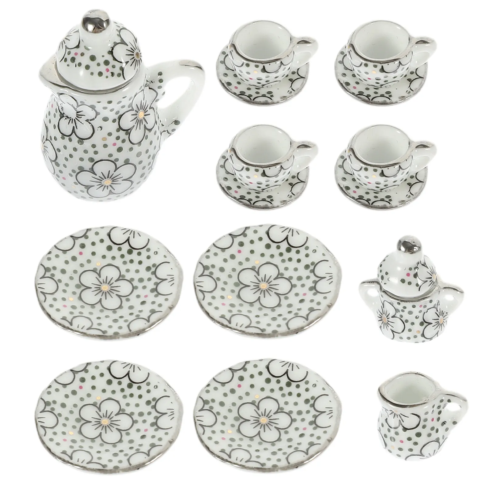 

1Set Miniature Ceramic Tea Set for Dollhouse Kitchen Decor Mini Teapot Cups Saucer Elegant Realistic Home Miniature Scene Prop