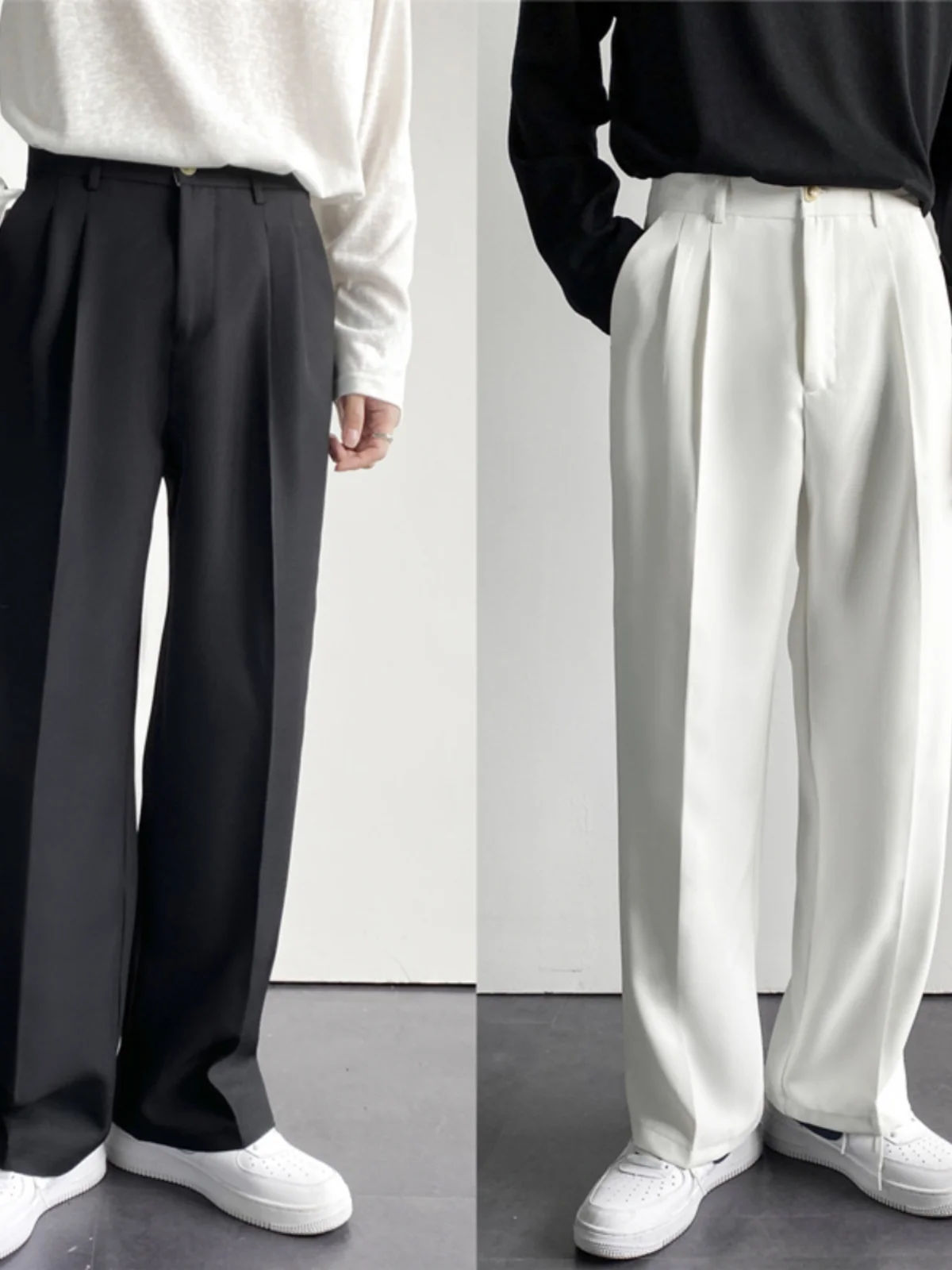 

Ins Sle Men's Casual Loose Straight Leg Pants Autumn Spring Double Pleat Westwear Long Trousers Youth Faion Trend