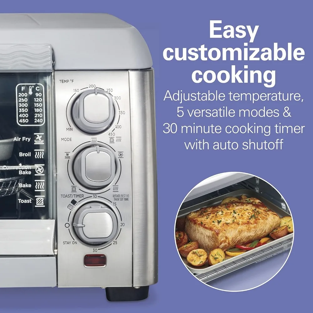 Quantum Toaster Oven Air Fryer Combo With Large Capacity, Fits 6 Slices Or 12” Pizza, 5 Functions for Convection, Bake