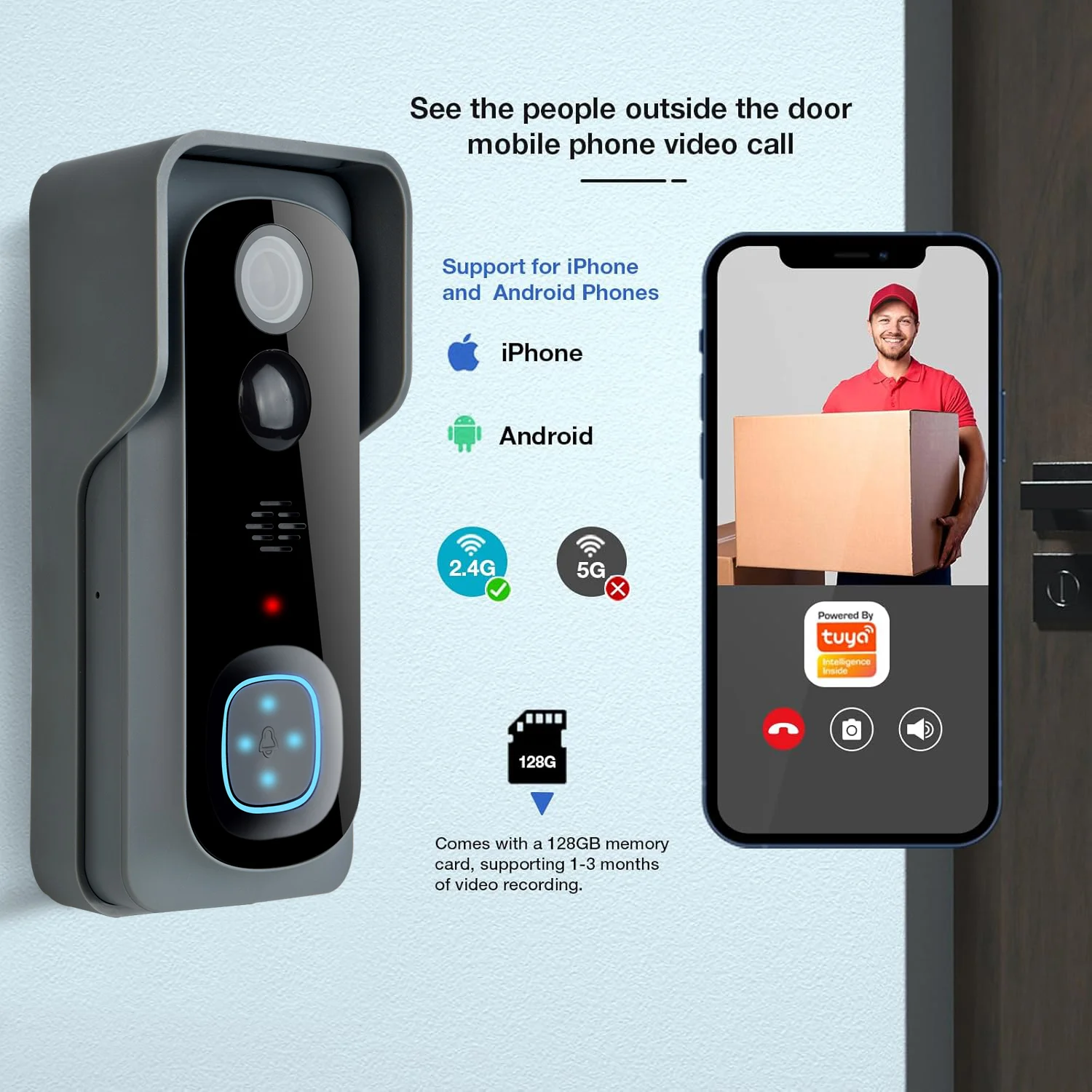 Tuya نظام التحكم الذكي في الوصول إنترفون جرس الباب كاميرا أمن الوطن اتجاهين الصوت والفيديو جرس باب واي فاي #3